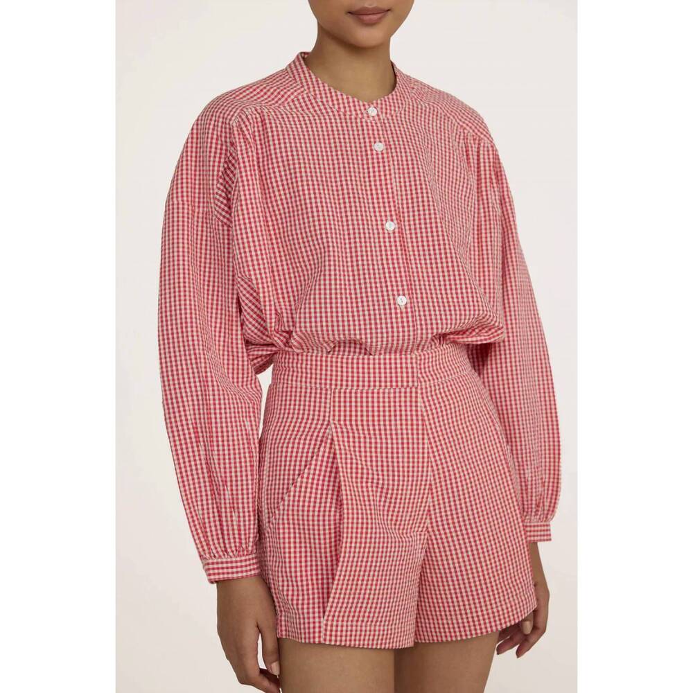NEW LAUDE THE LABEL pleated tailored shorts in poppy gingham
